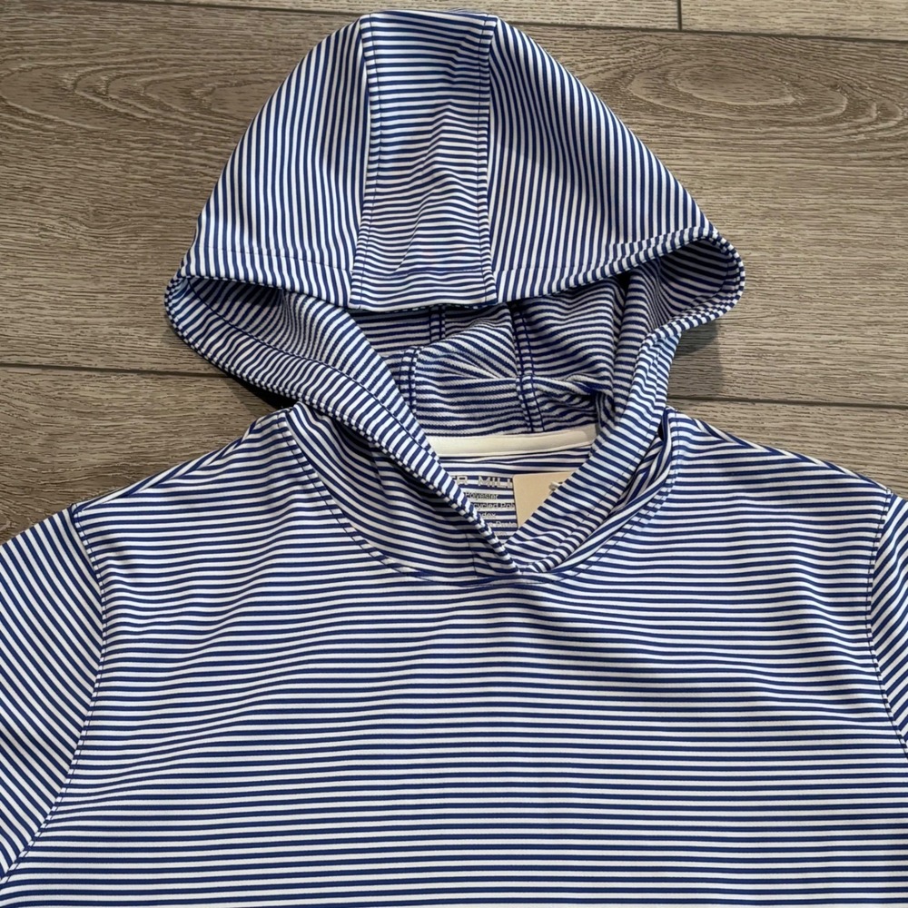 Peter Millar Hoodie Womens Medium Blue White Striped Sun Protection Preppy Golf - Picture 2 of 7